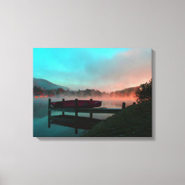 Impressão Em Tela Manhã no lago com canoa.