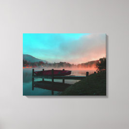 Impressão Em Tela Manhã no lago com canoa.