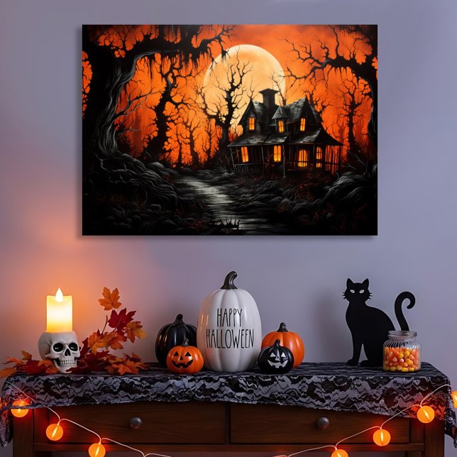 Impressão Em Tela Manor Halloween Assombrado em Amber Dusk (Criador carregado)