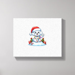 Impressão Em Tela Mão de Paz Bichon Frise Luzes de Natal Mulheres Cã