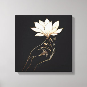 Impressão Em Tela Mão Feminina Elegante Segurando Flor de Magnólia