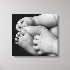 Impressão Em Tela Mãos de Bebê e Pés Pretos e Branco