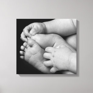 Impressão Em Tela Mãos e pés do bebê preto e branco