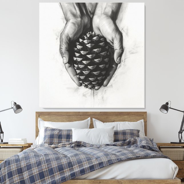 Impressão Em Tela Mãos Esboçadas com Pinha (Insitu(Quarto))