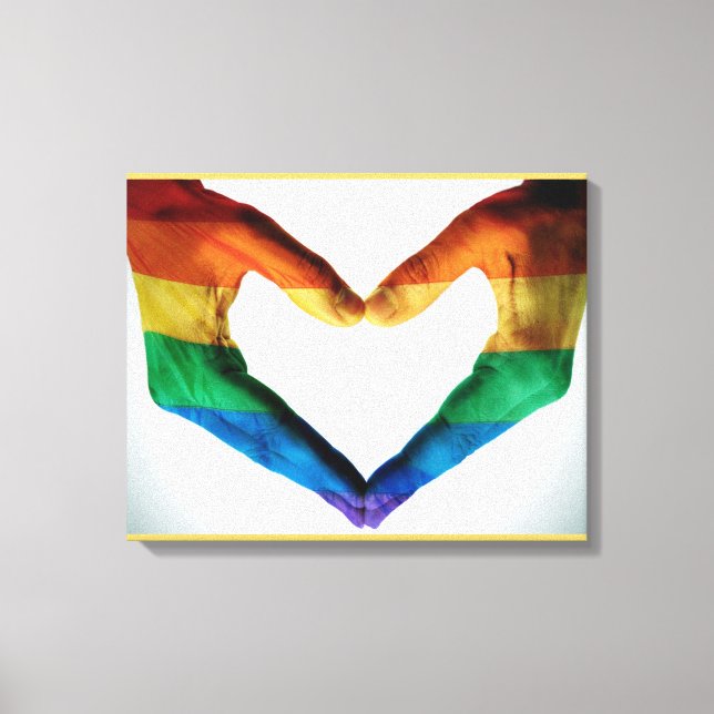 Impressão Em Tela Mãos Pintadas como Coração Arco-Íris (Frente)