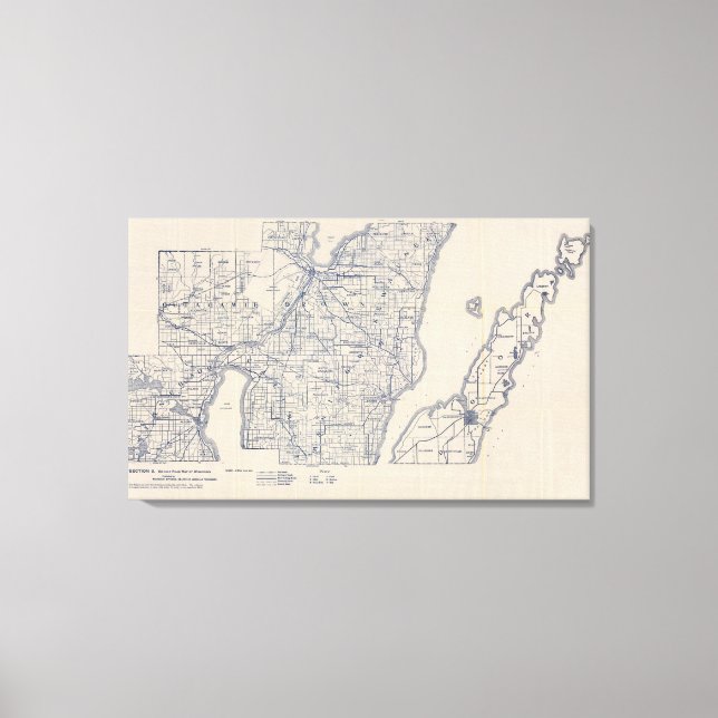 Impressão Em Tela Mapa 3 da Estrada Bicicleta de Wisconsin (Frente)