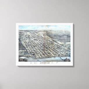 Impressão Em Tela Mapa aéreo antigo da cidade de Austin, Texas de 18
