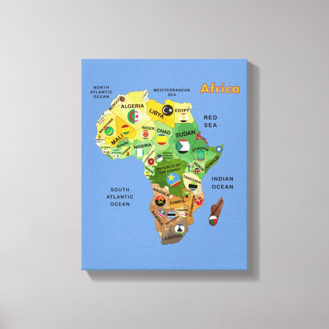 Impressão Em Tela Mapa Africano com Sinalizadores Impressão de Tela  (Frente)