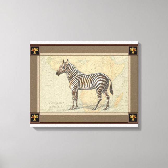 Impressão Em Tela Mapa africano e zebra (Frente)