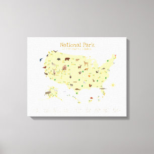 Impressão Em Tela Mapa Amarelo do Parque Nacional Floresta Berçário 