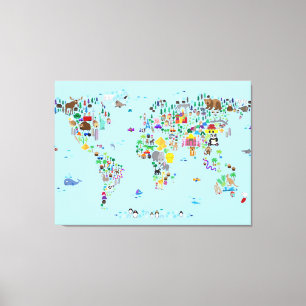 Impressão Em Tela Mapa animal do mundo