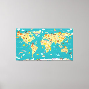 Impressão Em Tela Mapa animal do mundo para miúdos