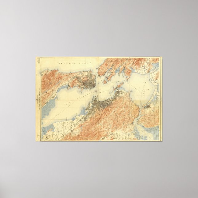 Impressão Em Tela Mapa antigo da Baía de São Francisco em 1915, Canv (Frente)