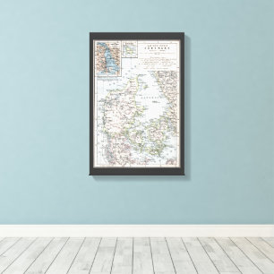 Impressão Em Tela Mapa Antigo da Dinamarca, Danmark em dinamarquês,