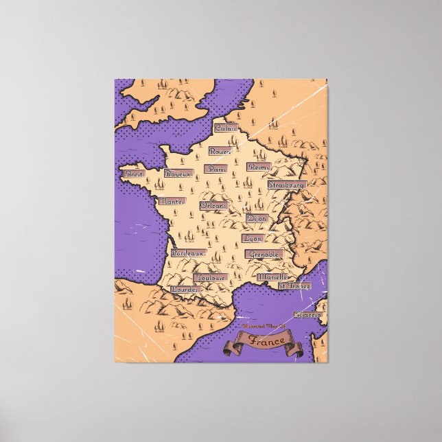 Impressão Em Tela Mapa Antigo da França (Frente)