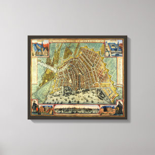 Impressão Em Tela Mapa Antigo da Rua de Amsterdã, Holanda