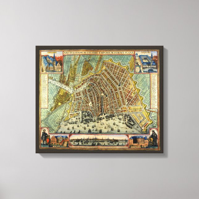 Impressão Em Tela Mapa Antigo de Ruas de Amsterdã, Holanda (Frente)