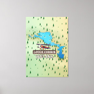 Impressão Em Tela Mapa Antigo do Lough Corrib Irlanda.