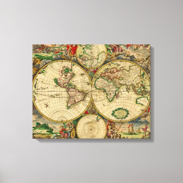 Impressão Em Tela Mapa Antigo do Mundo Vintage (Frente)