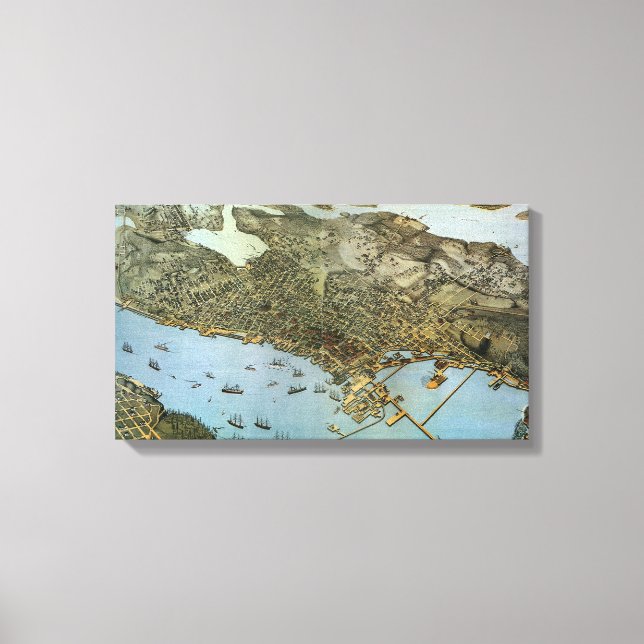 Impressão Em Tela Mapa Antigo Vista Aérea Cidade de Seattle Washingt (Frente)