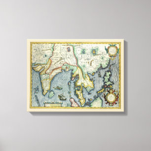 Impressão Em Tela Mapa Asiático Antiquado do Século 17, Mercador /