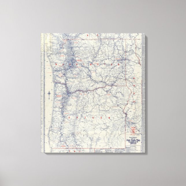 Impressão Em Tela Mapa Automático de Trilhos 1925 da Rand McNally (Frente)
