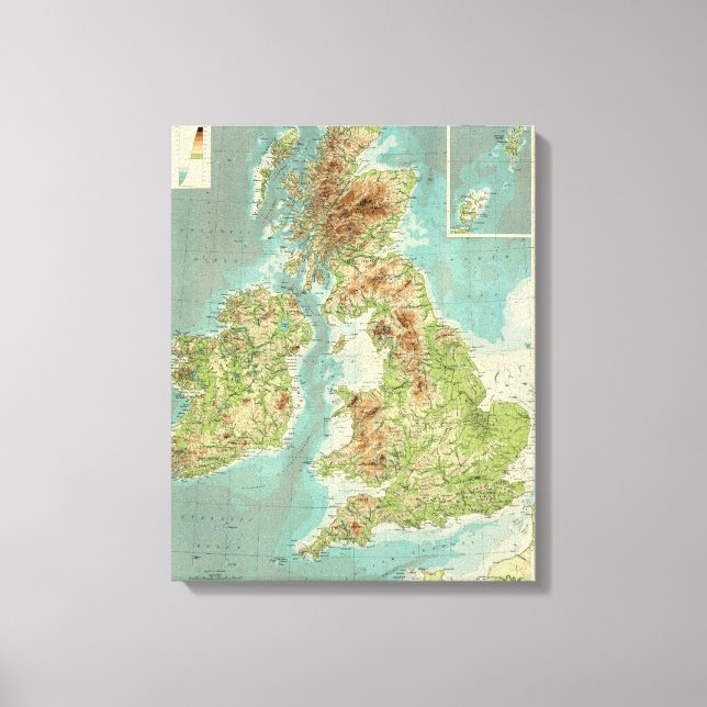 Impressão Em Tela Mapa batitiorográfico das Ilhas Britânicas (Frente)