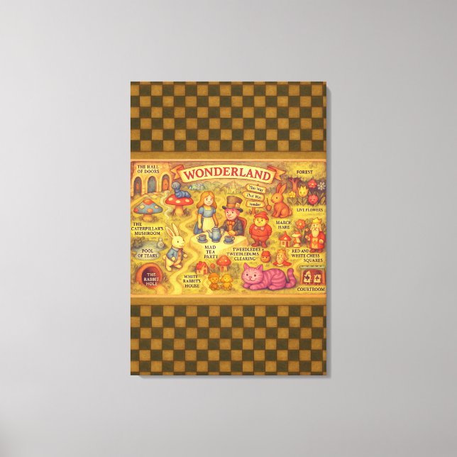 Impressão Em Tela Mapa Caprichoso das Aventuras de Alice no País das (Frente)