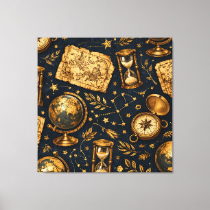 Impressão Em Tela Mapa Celestial Vintage e Padrão de Astronomia