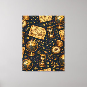 Impressão Em Tela Mapa Celestial Vintage e Padrão de Astronomia