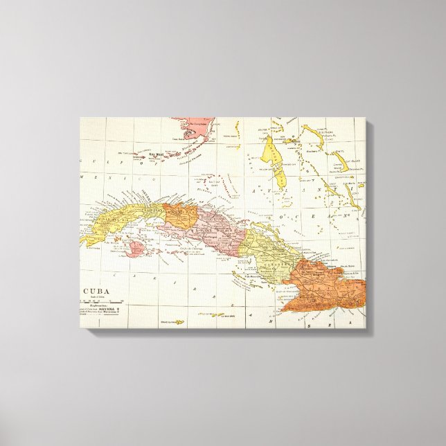 IMPRESSÃO EM TELA MAPA: CUBA, 1900 (Frente)