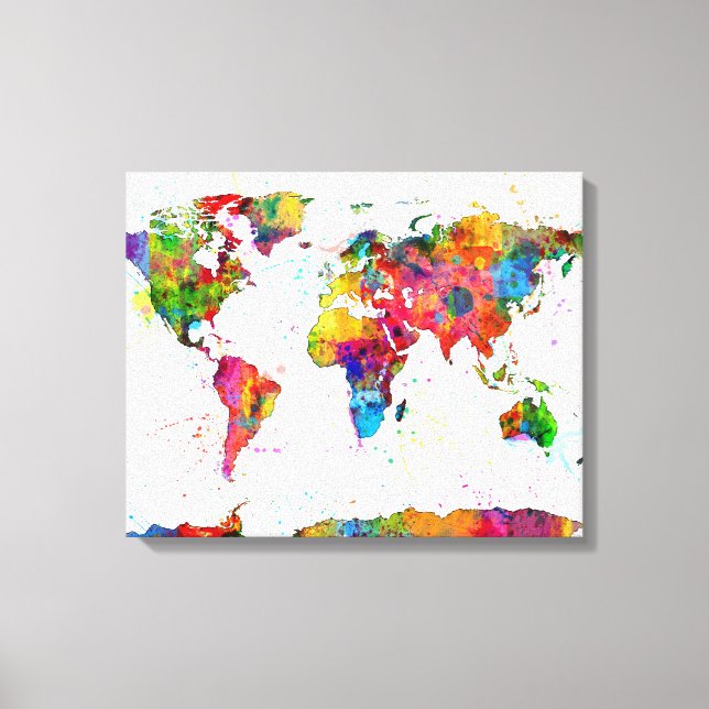 Impressão Em Tela Mapa da Aquarela do Mapa Mundial (Frente)