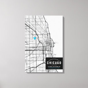 Impressão Em Tela Mapa da cidade de Chicago + Marcar sua localização