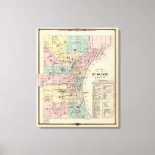 Impressão Em Tela Mapa da cidade de Milwaukee, Milwaukee Co