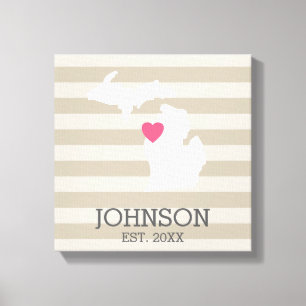 Impressão Em Tela Mapa da Cidade do Estado Nativo de Michigan - Casa