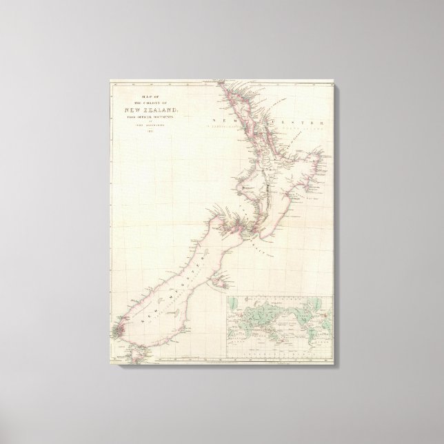 Impressão Em Tela Mapa da Colônia da Nova Zelândia (Frente)