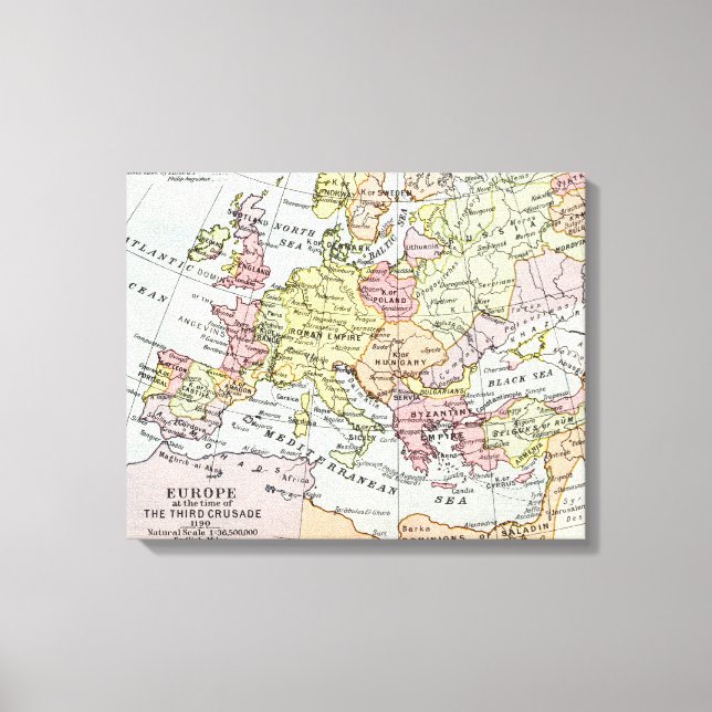 Impressão Em Tela Mapa da Europa | Terceira cruzada (Frente)