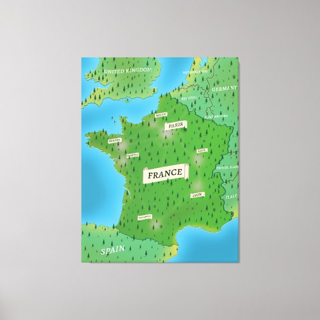 Impressão Em Tela Mapa Da França (Frente)