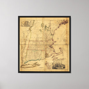 Impressão Em Tela Mapa da parte a mais habitada de Nova Inglaterra