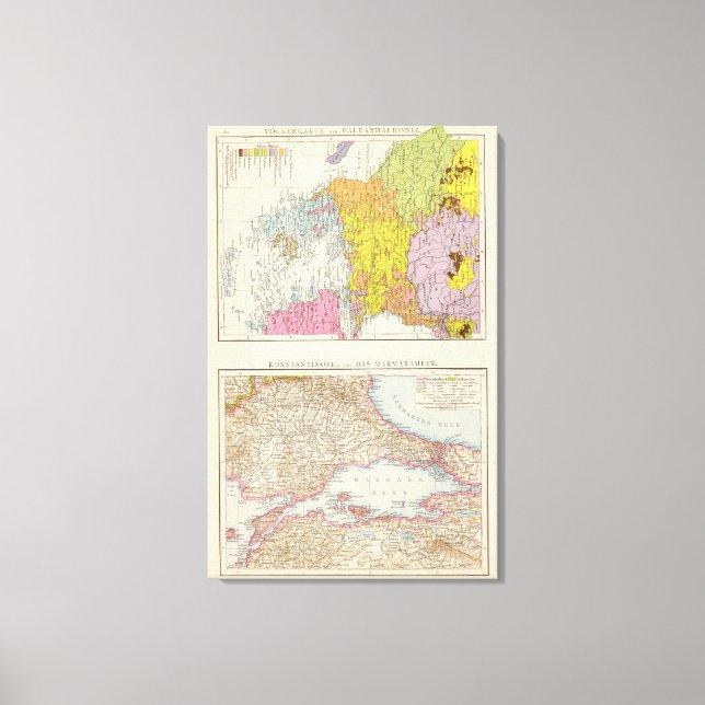 Impressão Em Tela Mapa da Península dos Balcãs e de Constantinopla (Frente)