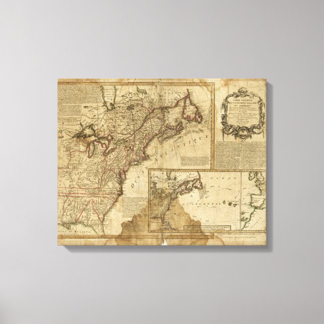 Impressão Em Tela Mapa da primeira América (1780) (Frente)