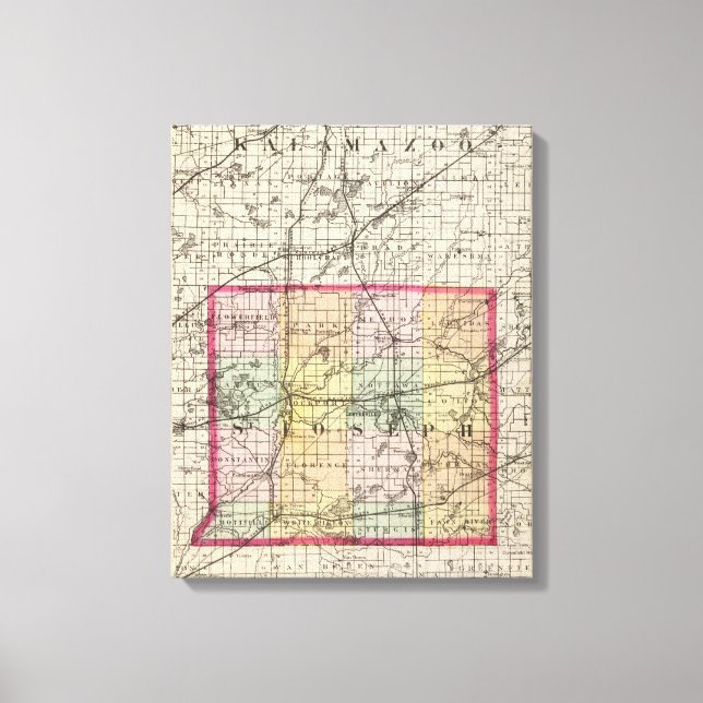 Impressão Em Tela Mapa da Rua do Condado de Joseph, Michigan (Frente)