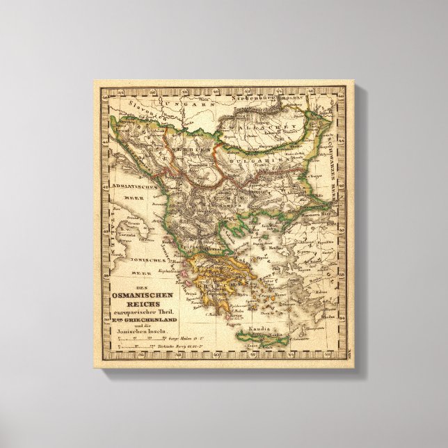 Impressão Em Tela Mapa da Turquia e da Grécia (Frente)