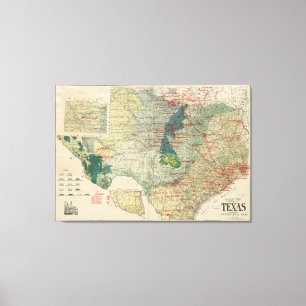 Impressão Em Tela Mapa da Vintage dos Campos do Texas Petróleo e Gás