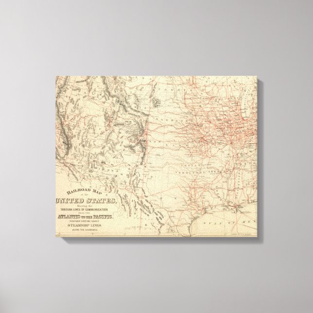 Impressão Em Tela Mapa da Vintage nos Estados Unidos (1886) (Frente)