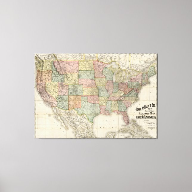 Impressão Em Tela Mapa da Vintage nos Estados Unidos (1907) (Frente)
