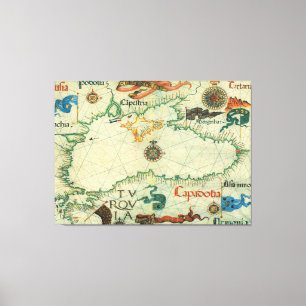 Impressão Em Tela Mapa da Vintagem do Mar Negro (1559)