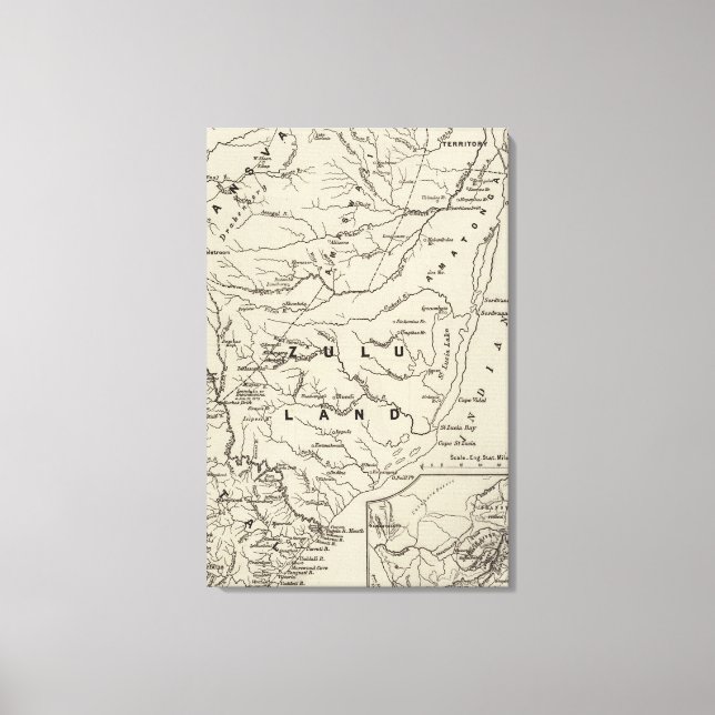 Impressão Em Tela Mapa da Zulândia com as Fronteiras adjacentes 2 (Frente)