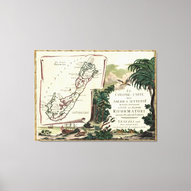 Impressão Em Tela Mapa das Bermudas (1778) (Frente)