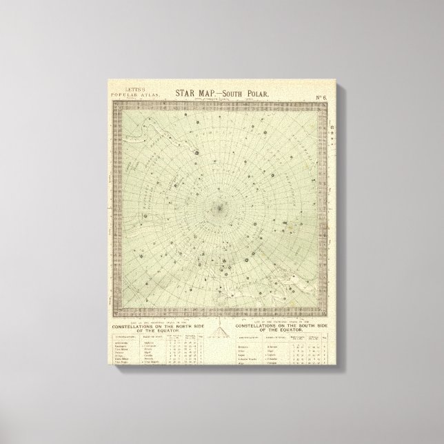 Impressão Em Tela Mapa das estrelas da região polar do Sul (Frente)